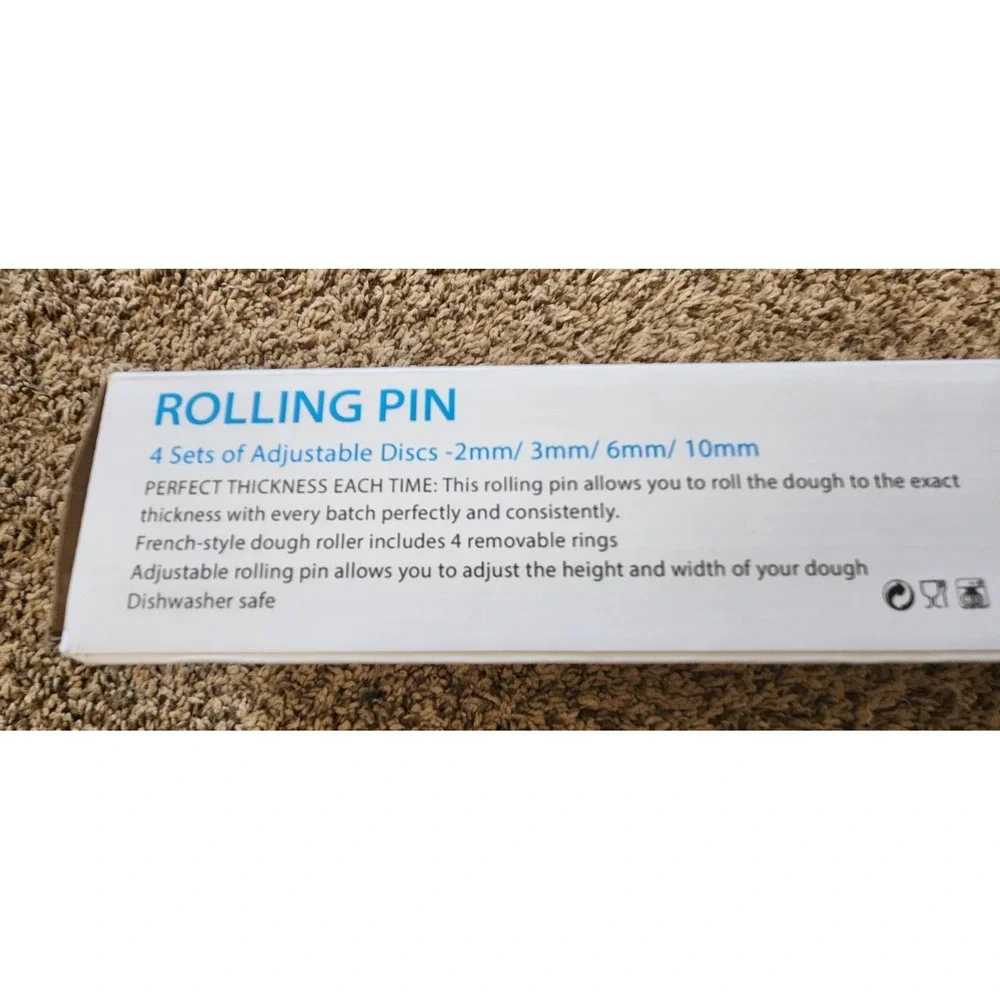 Adjustable Rolling Pin‎ with 4 Thickness Rings for Baking, Stainless Steel